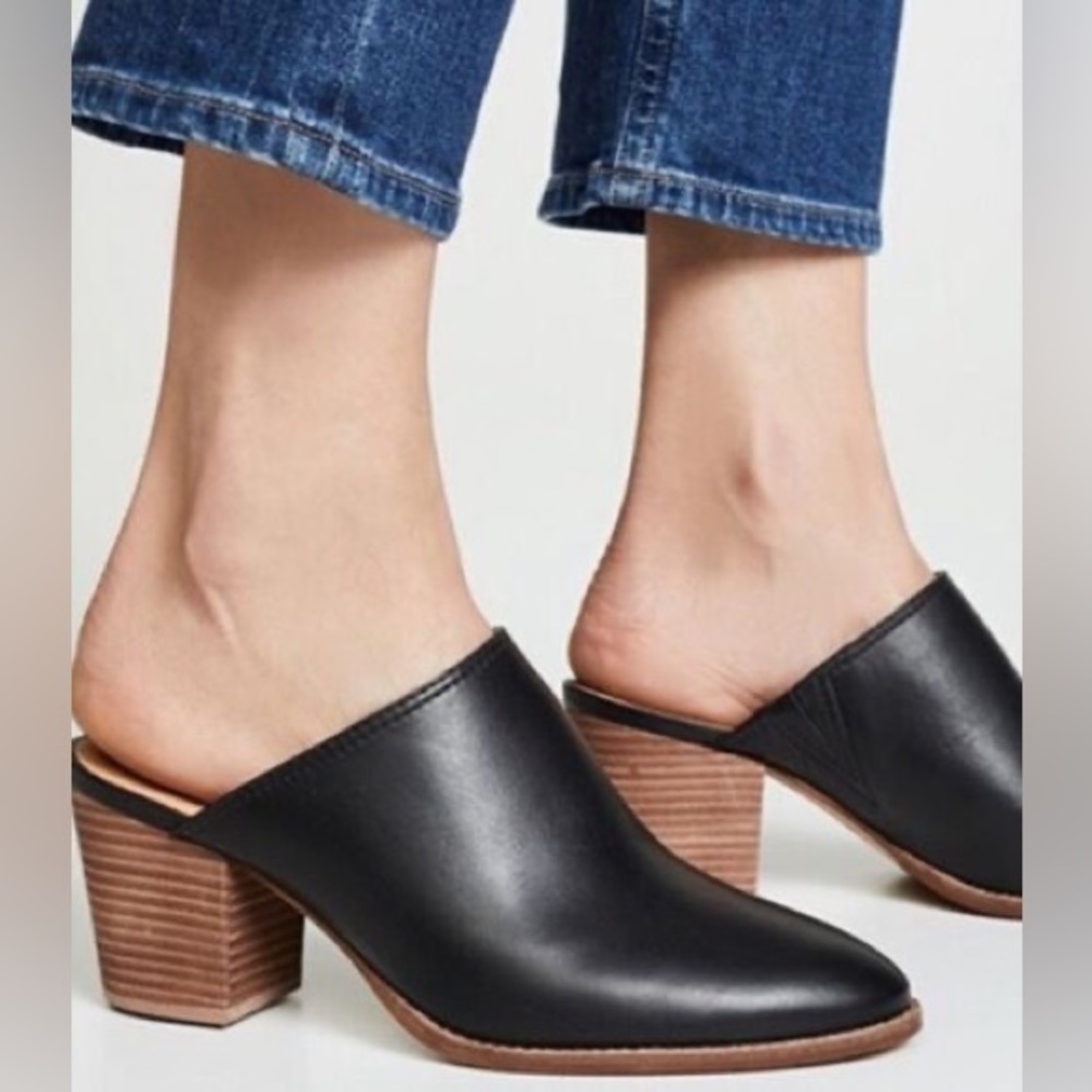 MOVING 5/17! Crown Vintage Abby Block Heel Black Leather Mule Size 8